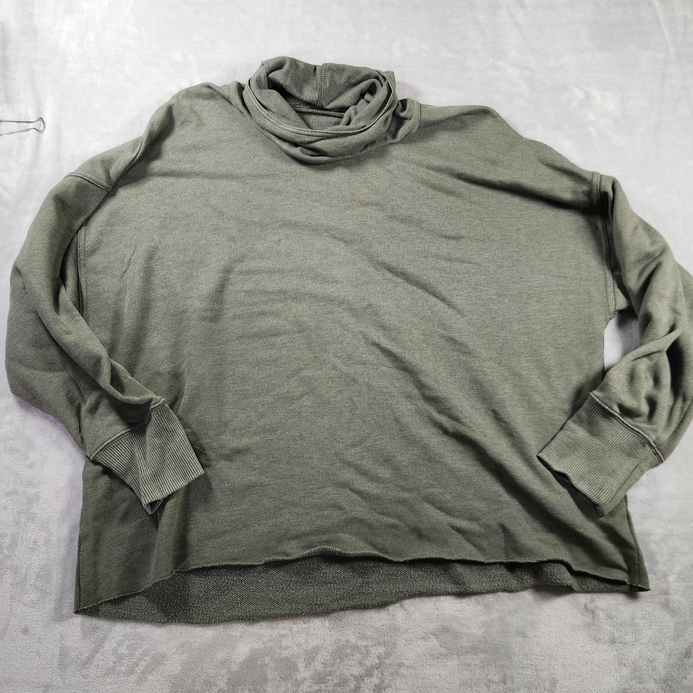 Aerie Cowl Neck Sweatshirt Women's L Green Oversized Raw Hem Long Sleeve